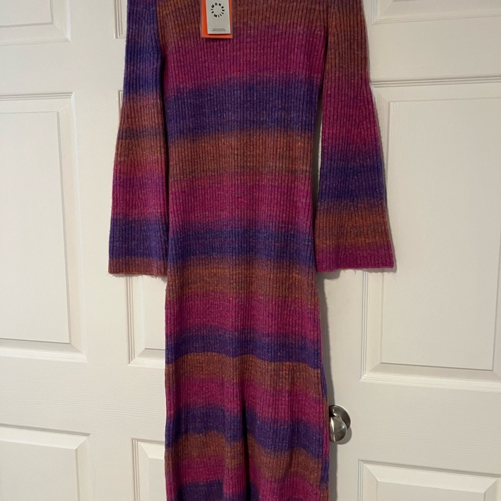 Simon Miller Ribbed Midi Sweater Dress in Pink, Purple, Brown